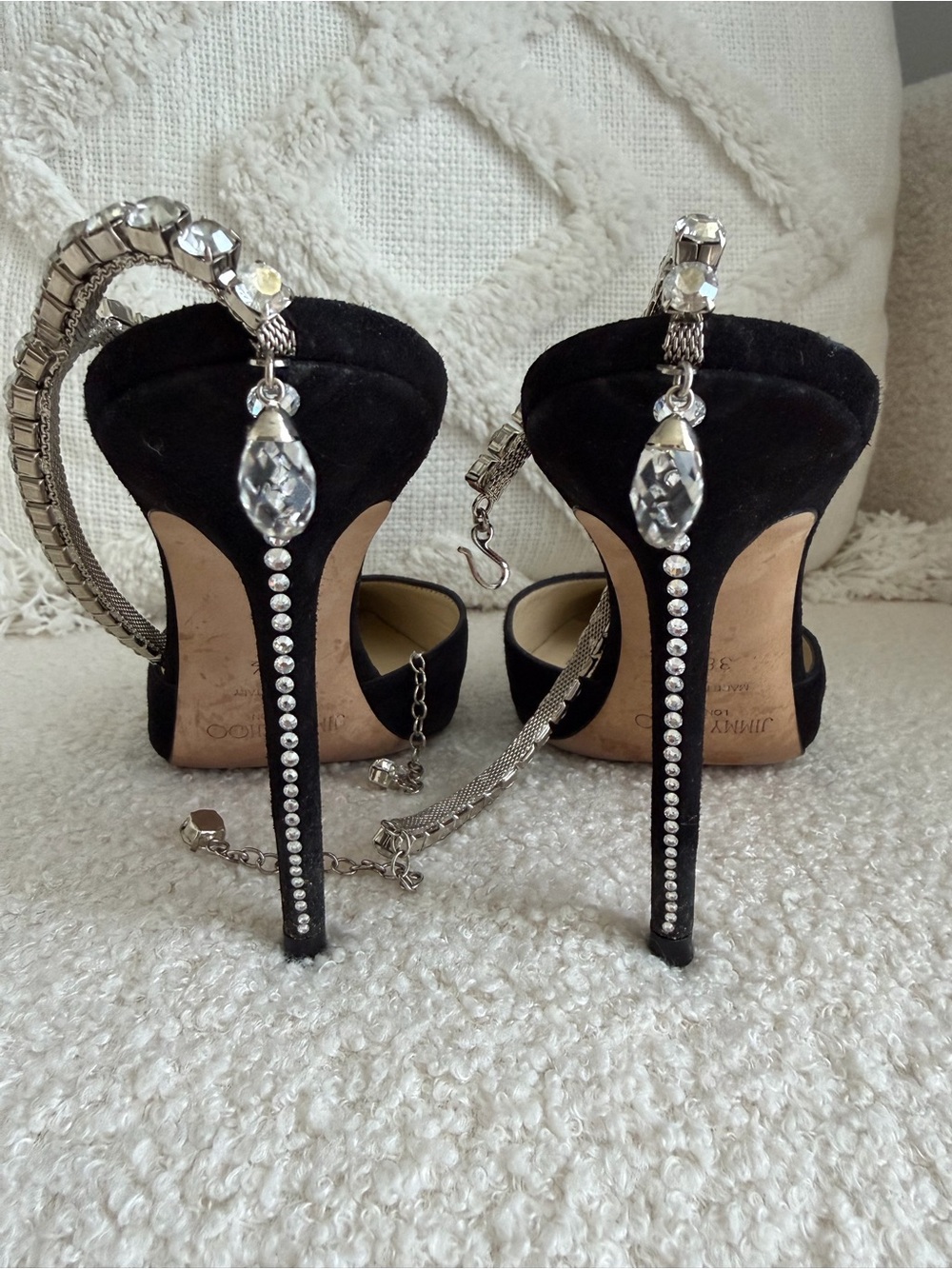 Jimmy Choo Saeda 100 Black Suede Pumps with Crystal Embellishment, Sz 38.5 - Picture 5 of 8